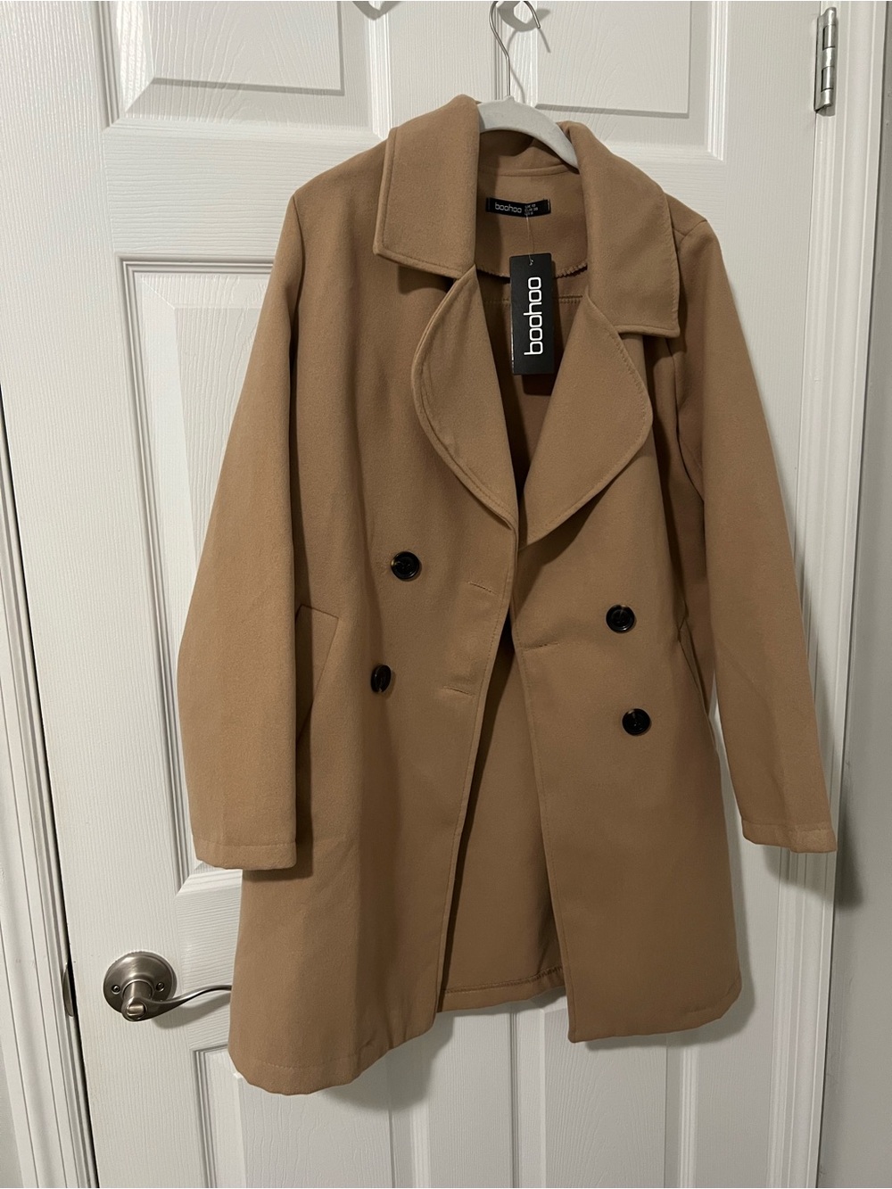 Boohoo Camel Double-Breasted Pea Coat